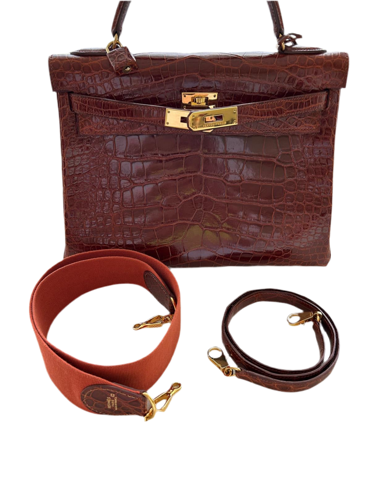 Hermès Kelly 32 – Krokodilleder Cognac mit Gold-Hardware