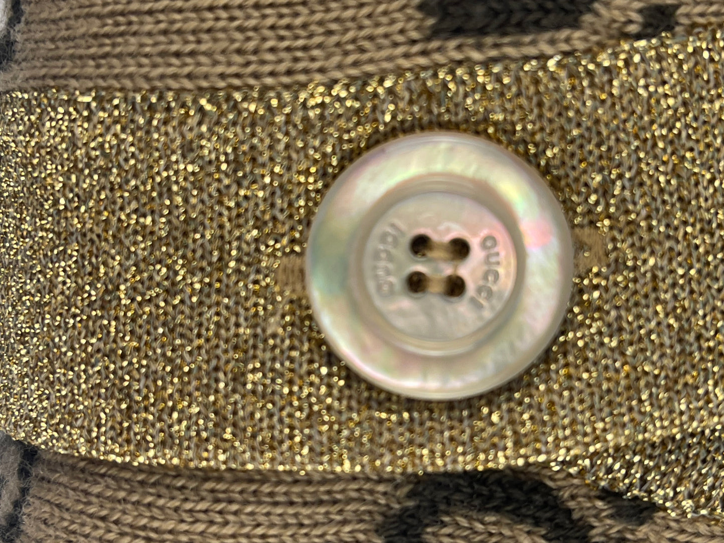 Gucci Beige Monogram Strick-Cardigan mit Lurex und Knopfleiste
