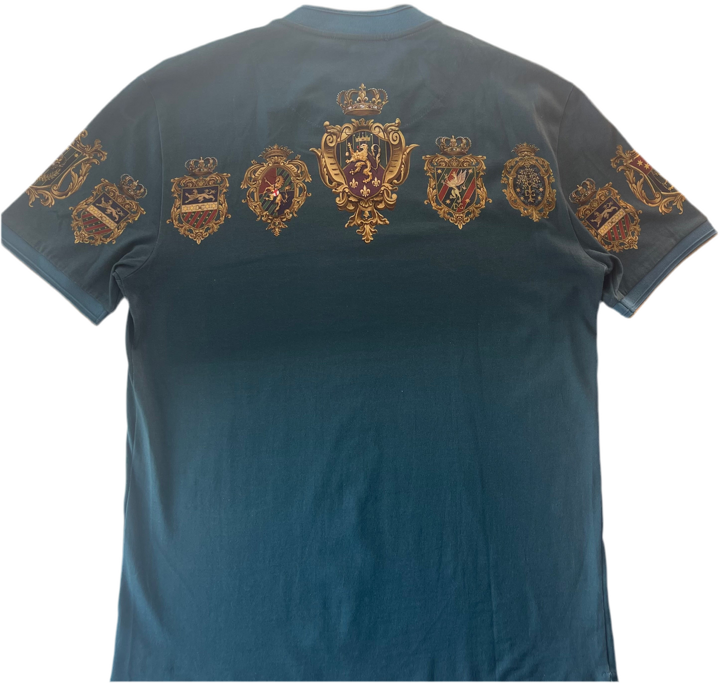 Dolce & Gabbana Herren T-Shirt – Azurblau mit Wappen- und Kronen-Print