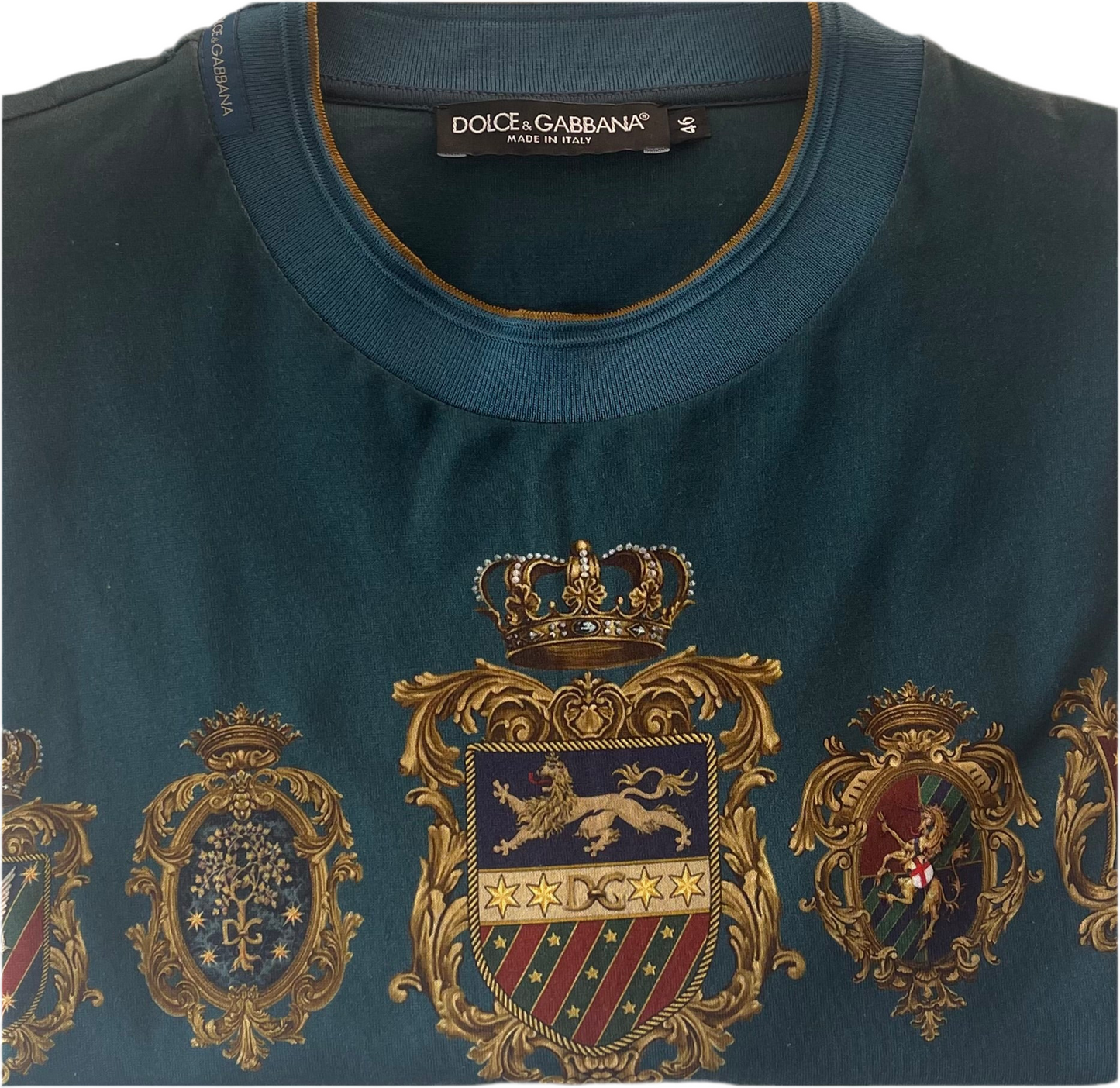Dolce & Gabbana Herren T-Shirt – Azurblau mit Wappen- und Kronen-Print