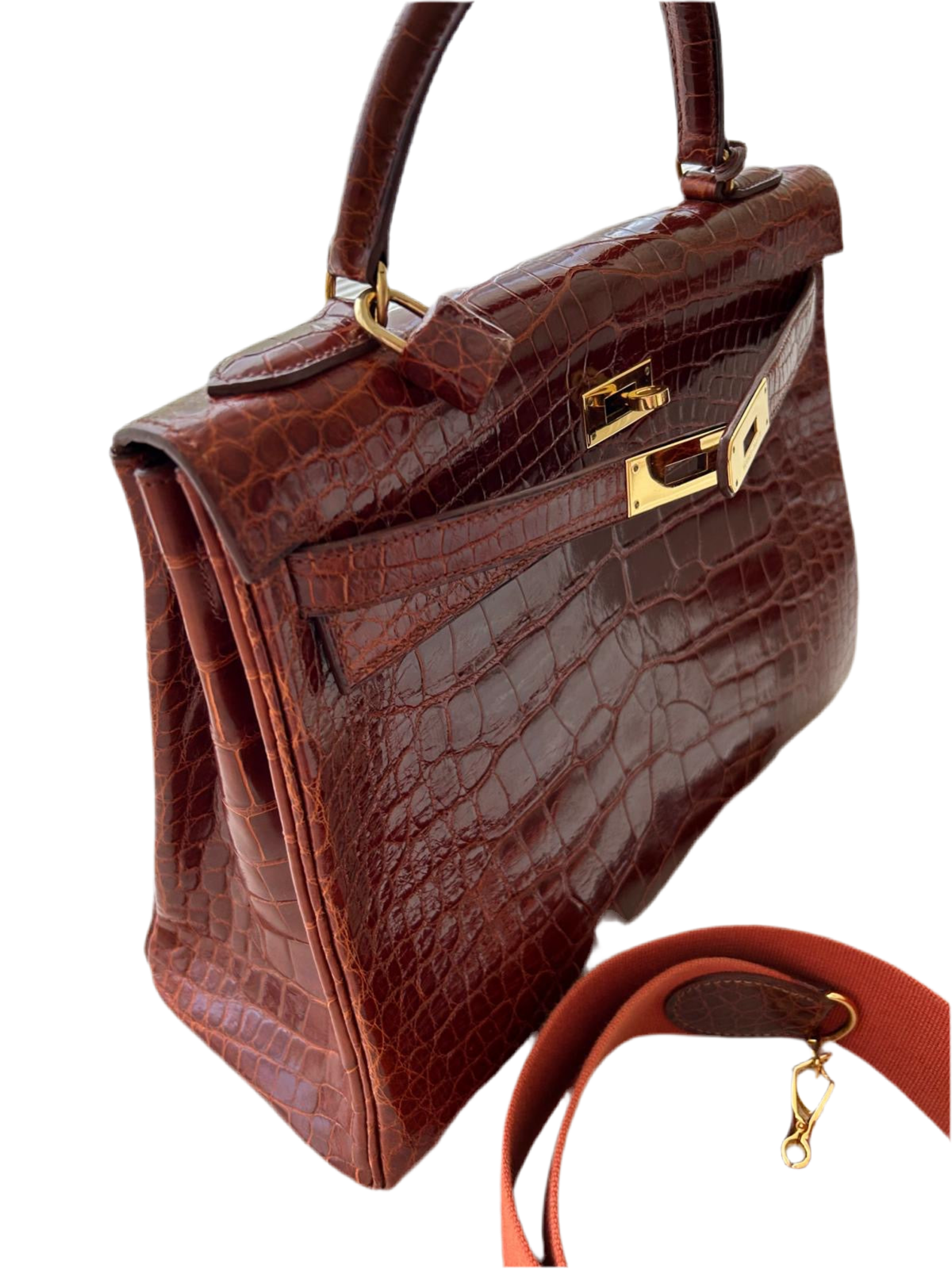 Hermès Kelly 32 – Krokodilleder Cognac mit Gold-Hardware