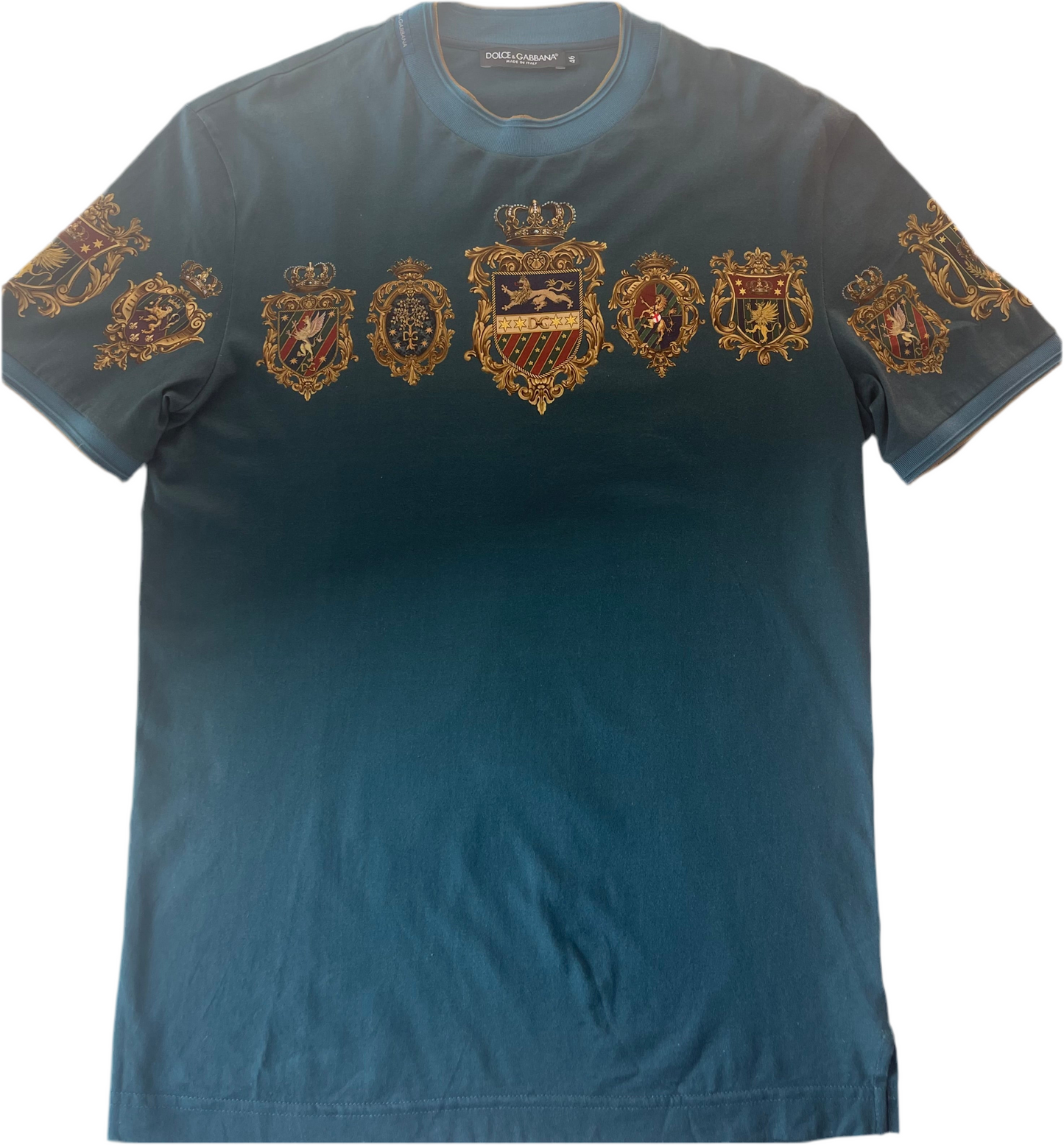 Dolce & Gabbana Herren T-Shirt – Azurblau mit Wappen- und Kronen-Print