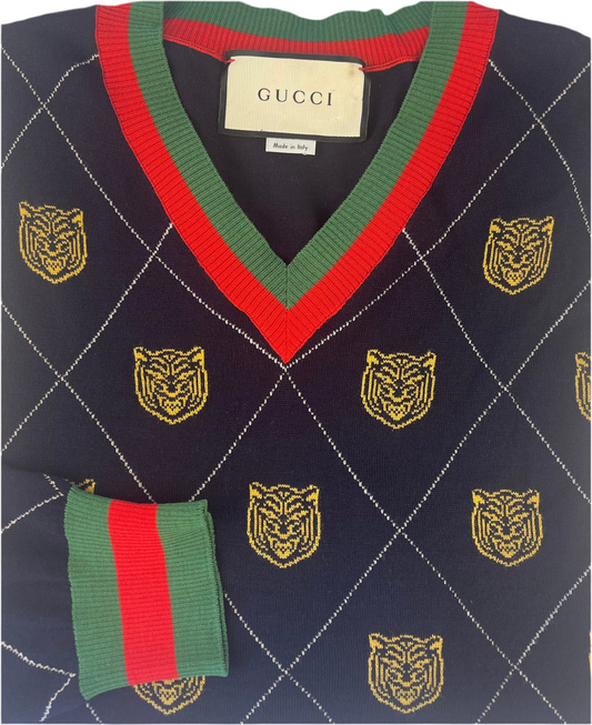 Gucci Tiger Argyle Sweater Herrenpullover